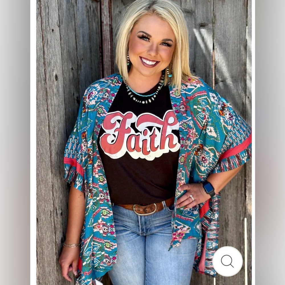 Texas True Turquoise Colorful Boho Kimono Wrap